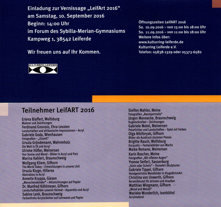 Teilnehmerliste LeifArt 2016